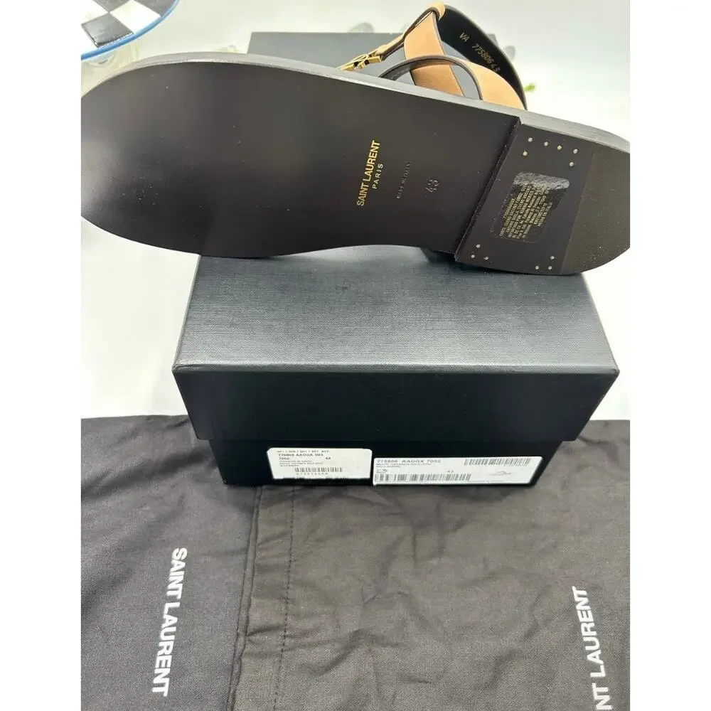 Men's Saint Laurent CASANDRE YSL logo thong sandals size 43 made in Italy